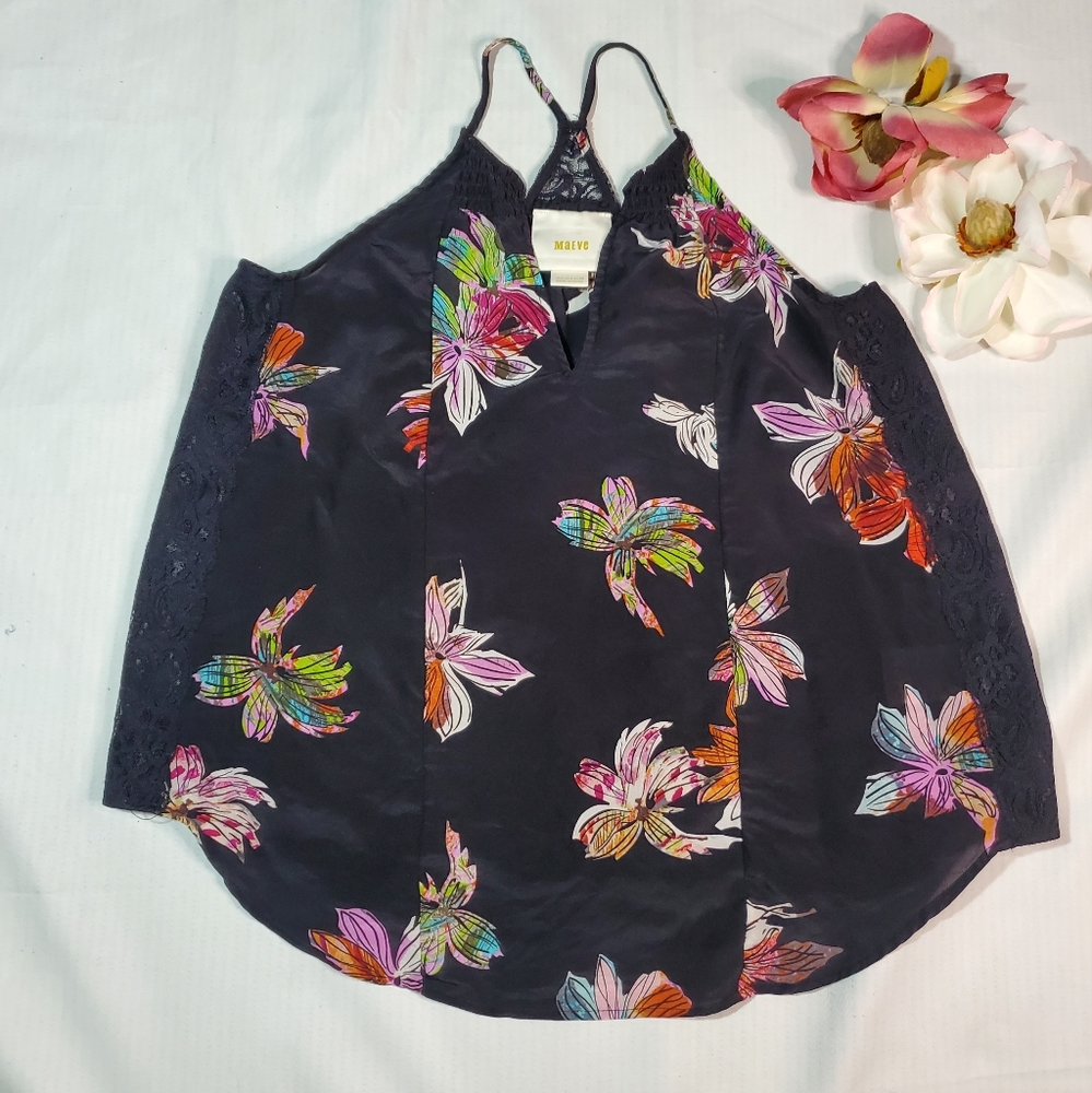 Anthropologie Maeve Silk Floral Tank Top